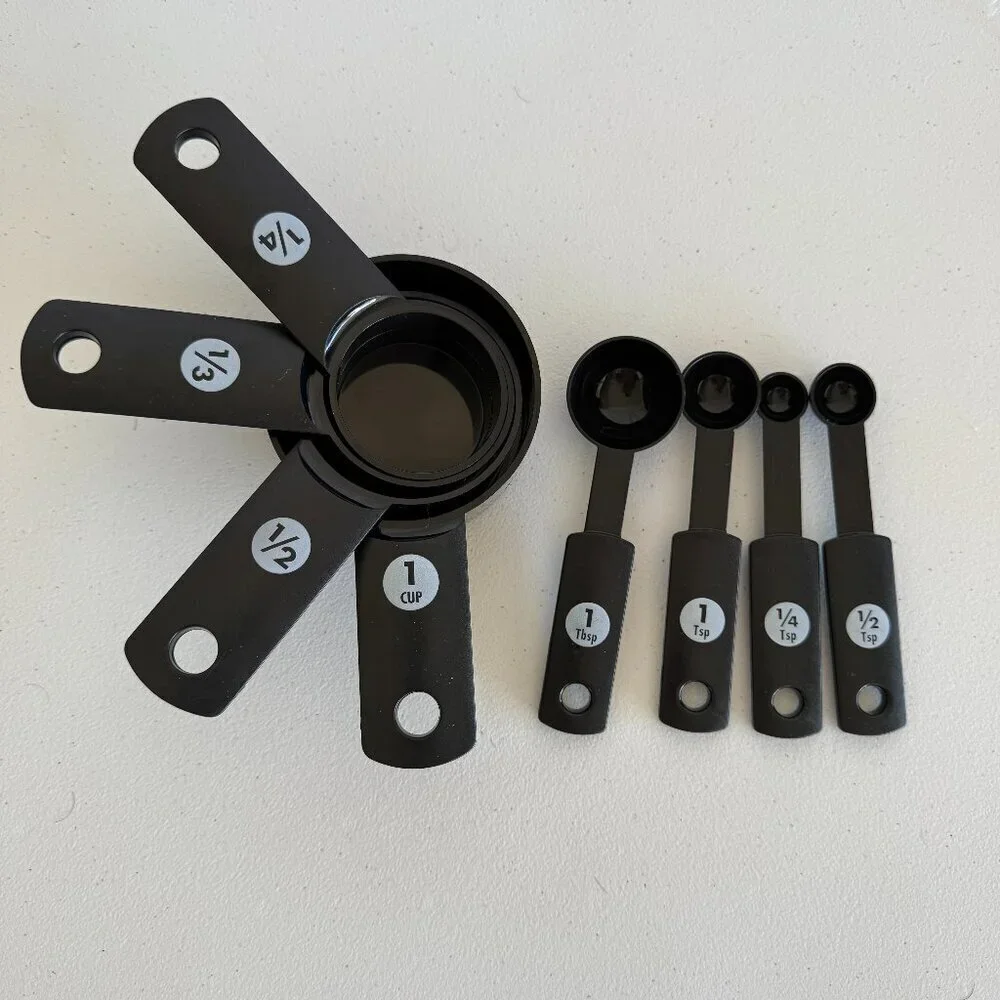 Black Measuring Cups & Spoons Set – 8 Piece Kitchen Cooking Tools